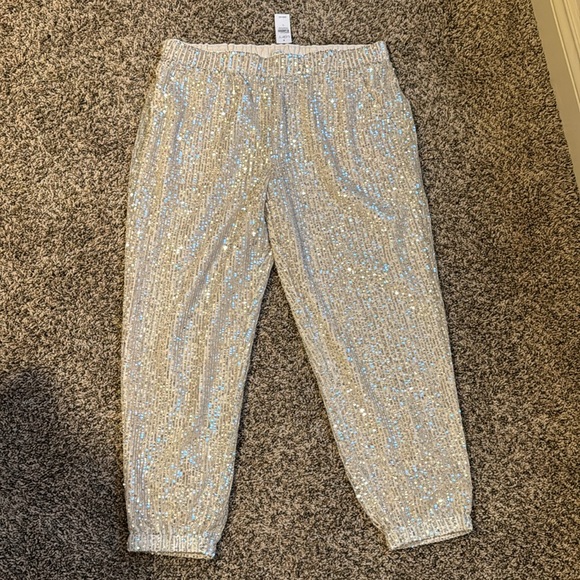 LOFT silver sequin joggers size L - Picture 4 of 5